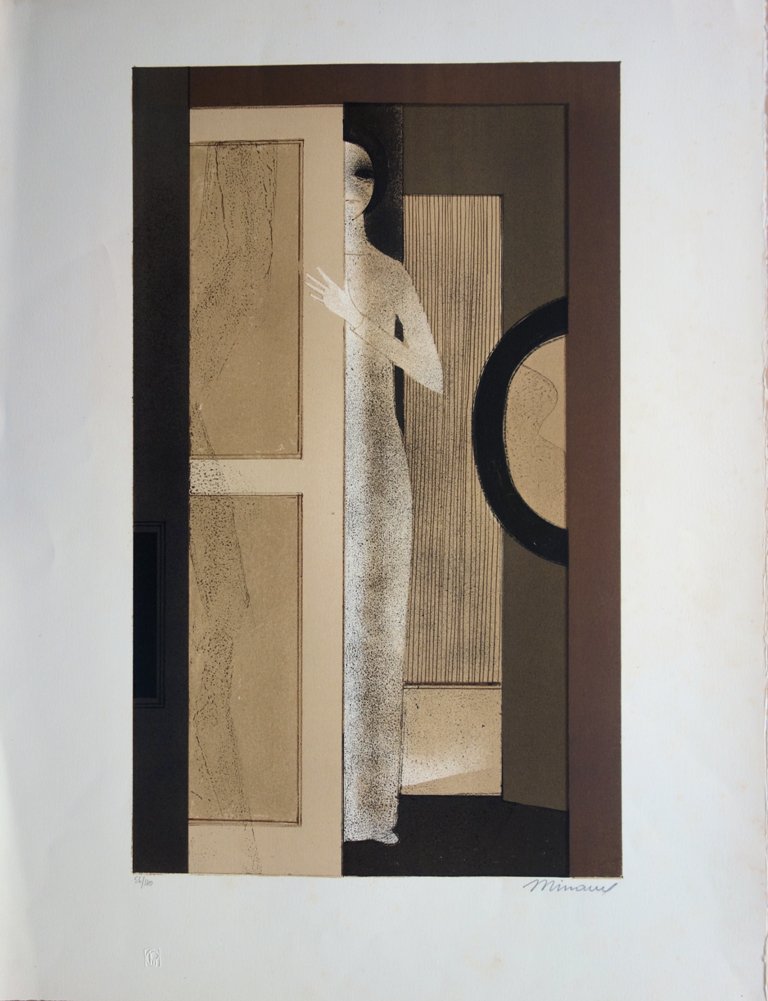 André MINAUX : Jeune fille au vestiaire, Lithographie originale (vue générale) - Crédit photo : Galerie Art.Paris