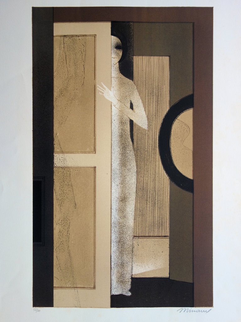 André MINAUX : Jeune fille au vestiaire, Lithographie originale (photo de détail 3) - Crédit photo : Galerie Art.Paris