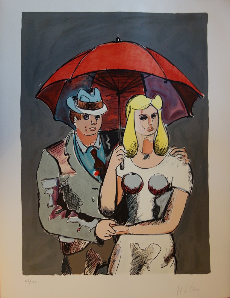 Jean HELION: Couple under an umbrella, Original signed lithograph