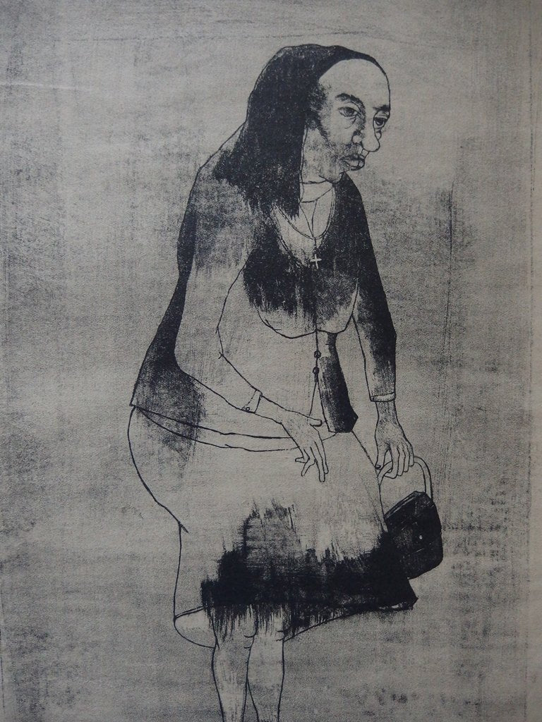 BTIna François HEAULMÉ, Portrait of a Breton woman, Original signed lithograph
