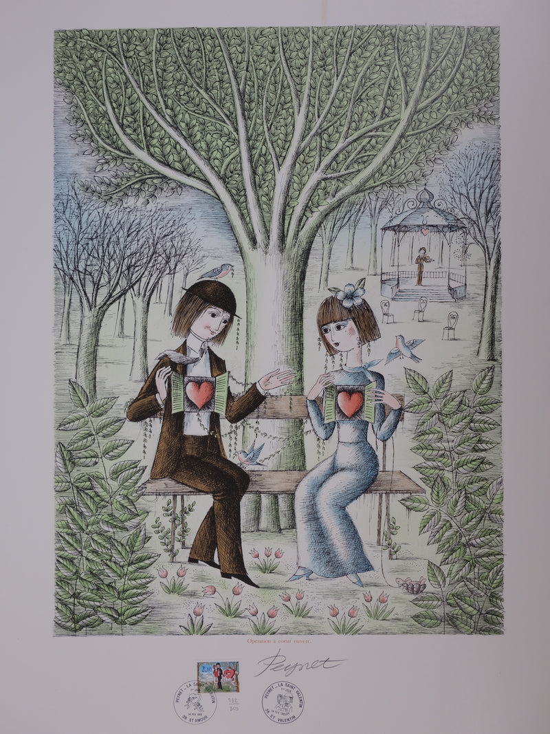 Raymond PEYNET : Les amoureux, opération à coeur ouvert, Lithographie originale signée