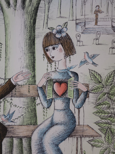 Raymond PEYNET : Les amoureux, opération à coeur ouvert, Lithographie originale signée