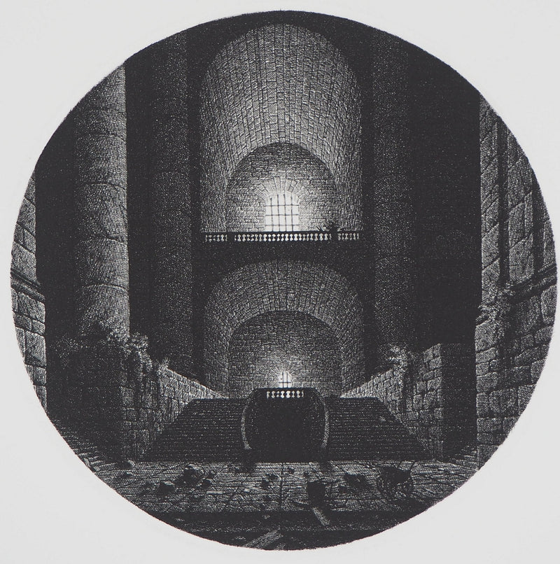 Gérard TRIGNAC : Château fantastique, Gravure originale signée
