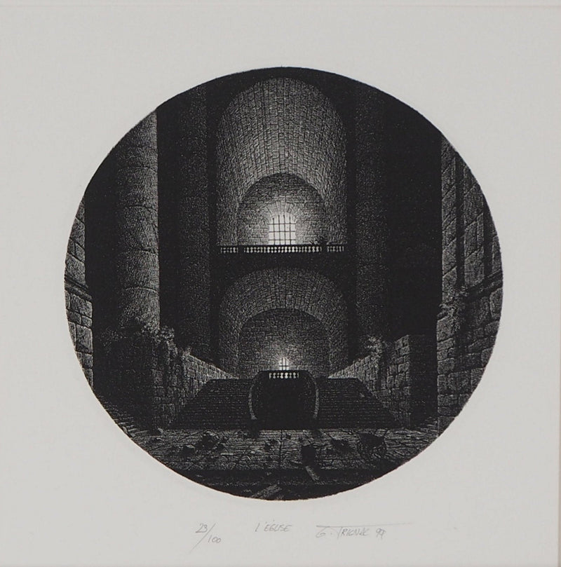 Gérard TRIGNAC : Château fantastique, Gravure originale signée