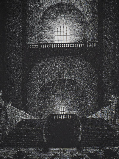 Gérard TRIGNAC : Château fantastique, Gravure originale signée