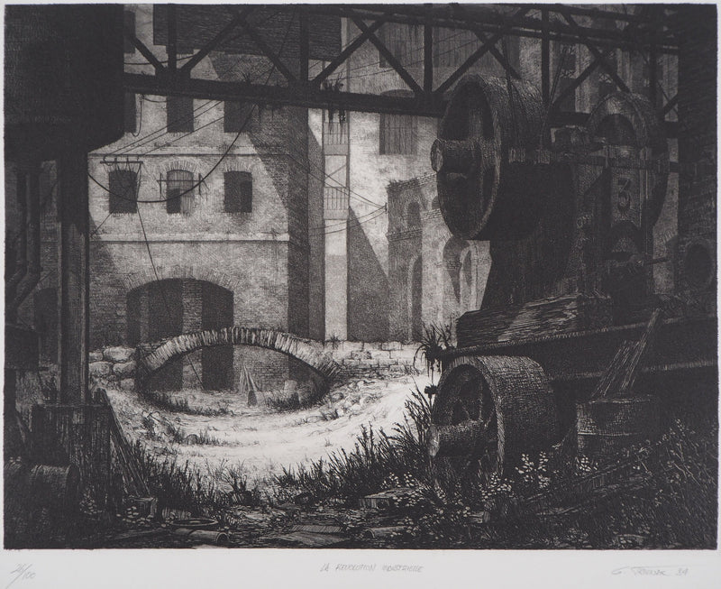 Gérard TRIGNAC : La révolution industrielle, Gravure originale signée