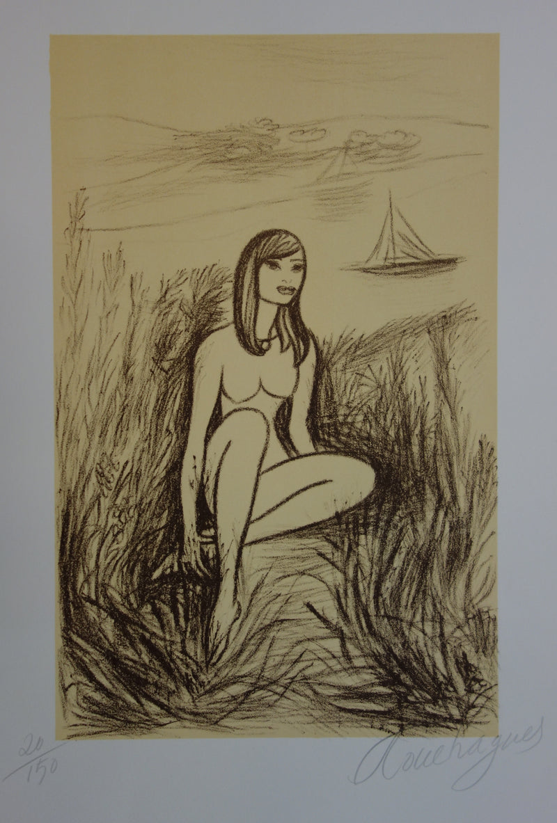 Louis TOUCHAGUES : Sirène, Lithographie originale signée