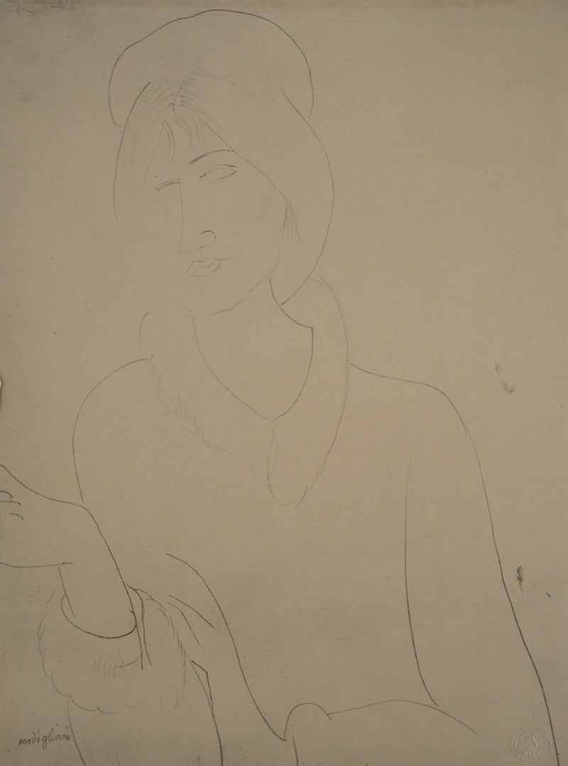 Amedeo MODIGLIANI : Portrait de Jeanne Hébuterne, Lithographie signée