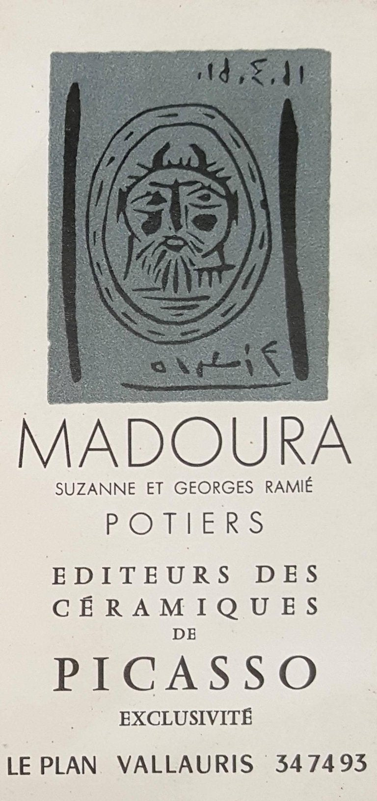 Pablo PICASSO : Visage de faune (Madoura), Linogravure originale signée