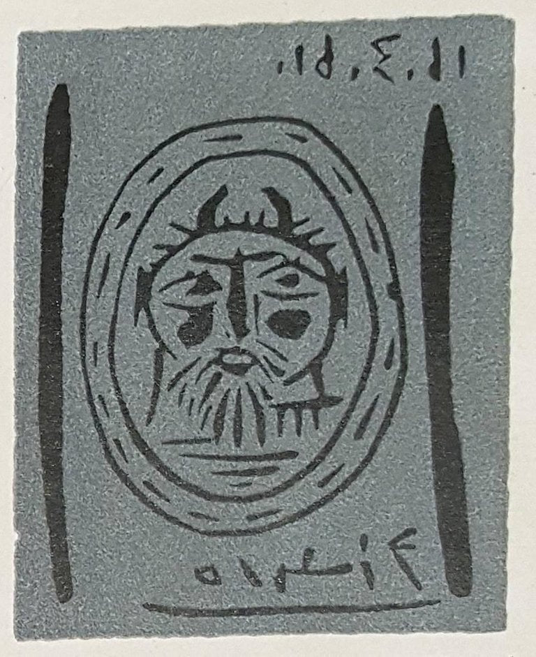 Pablo PICASSO : Visage de faune (Madoura), Linogravure originale signée