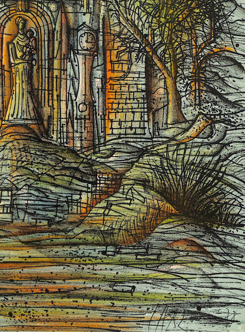 Jean CARZOU : Temple de la Vierge à l’enfant, Lithographie originale signée