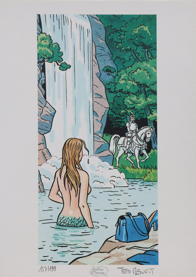 Ted BENOIT : Sirène et Chevalier, Ex libris signé