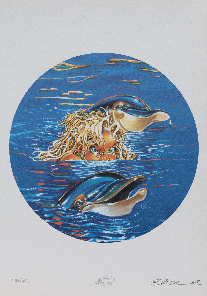 CRISSE : Atalante et les dauphins, Ex libris signé