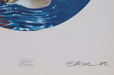 CRISSE : Atalante et les dauphins, Ex libris signé
