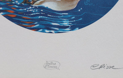 CRISSE : Atalante et les dauphins, Ex libris signé