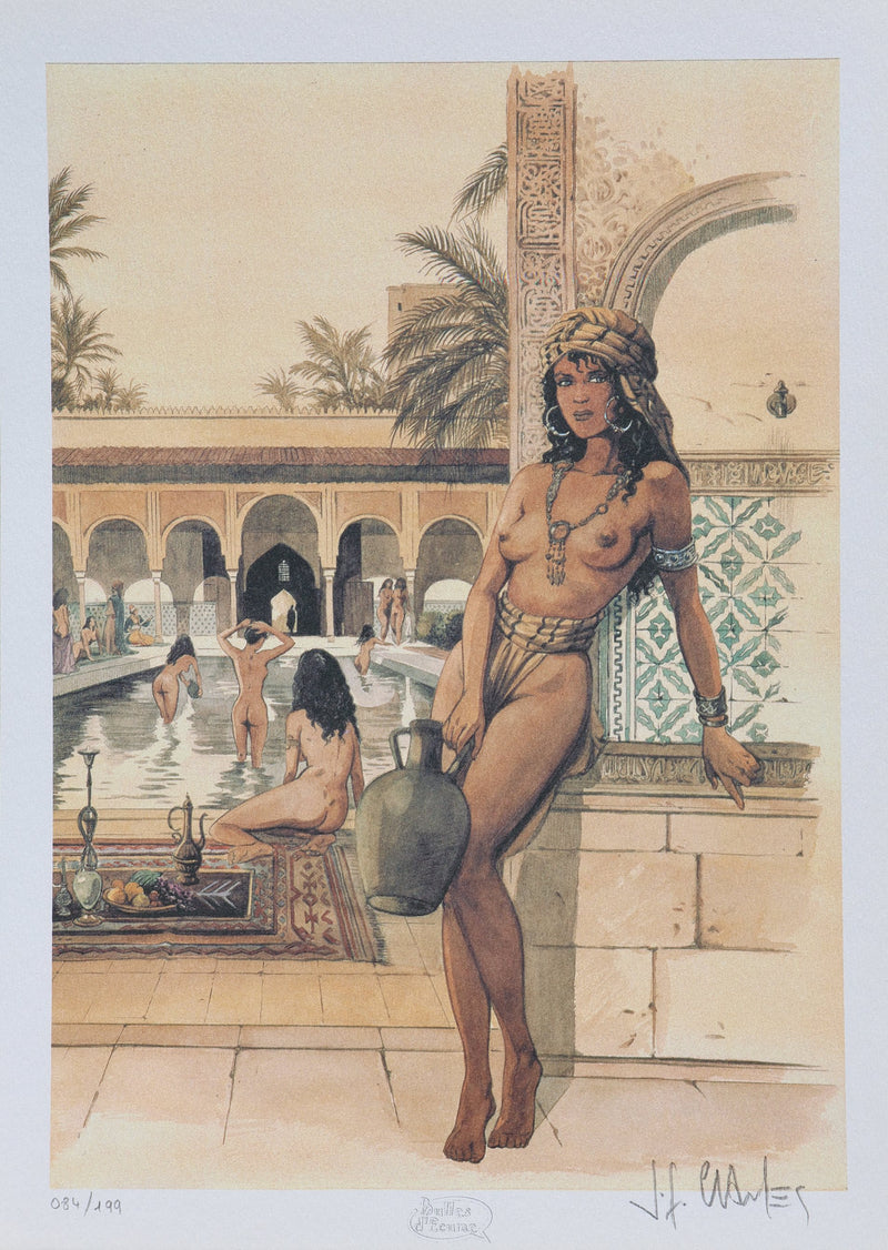 J.F CHARLES : Femmes au Palais d’Eau, Ex libris signé