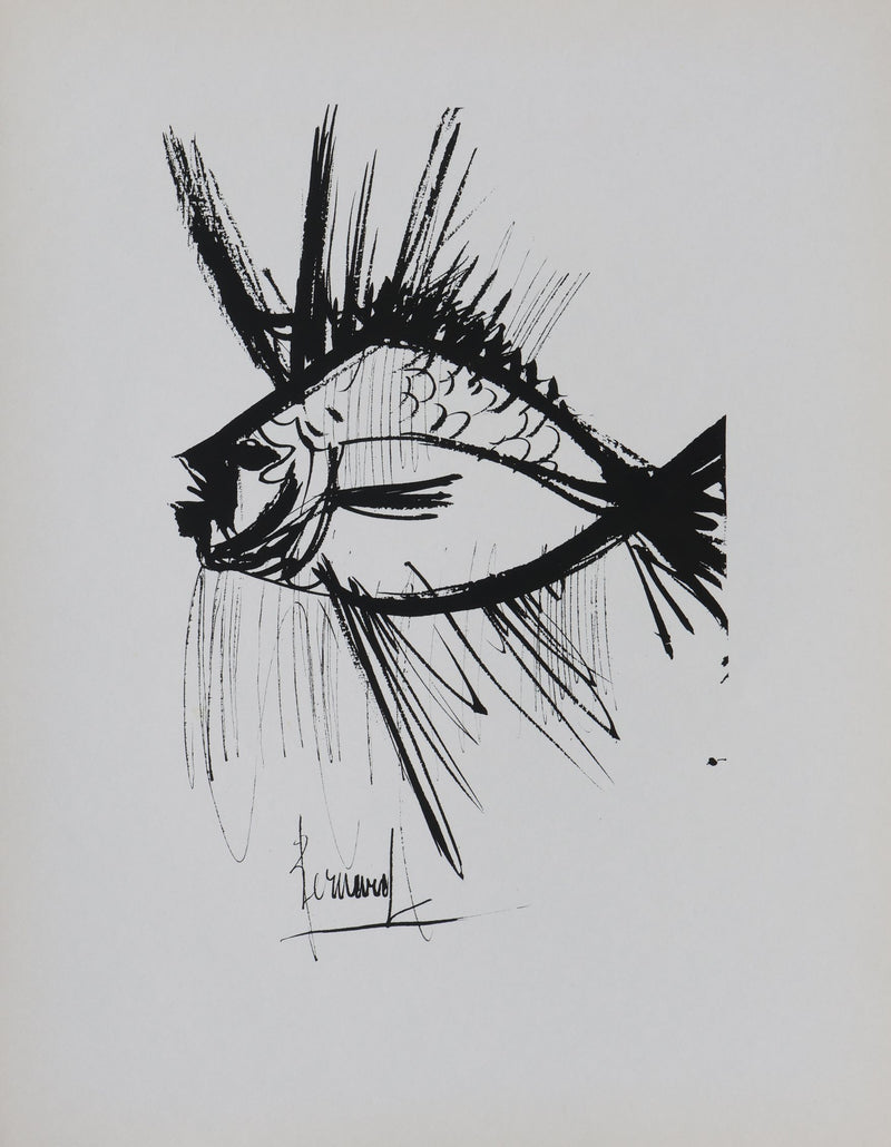 Bernard BUFFET: The fish, Original signed engraving