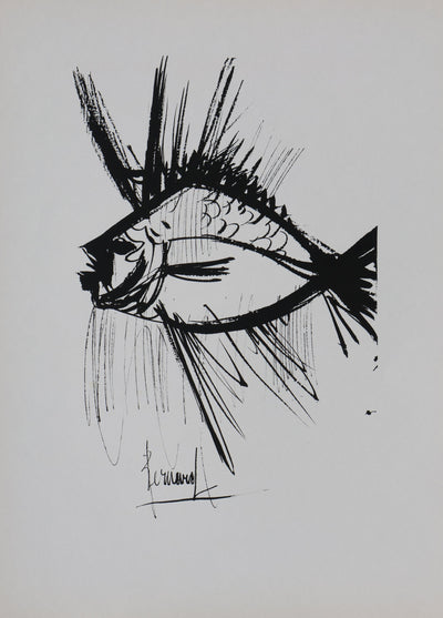 Bernard BUFFET: The fish, Original signed engraving
