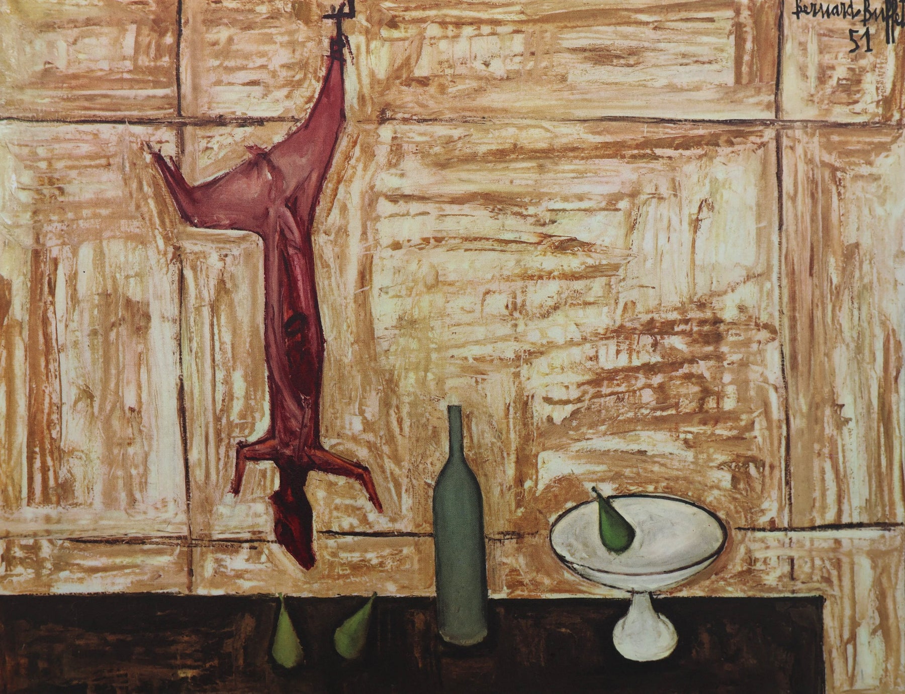 Bernard BUFFET : Nature morte au lapin, Lithographie signée