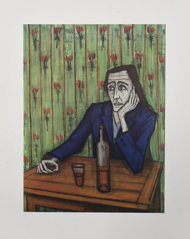 Bernard BUFFET : Femme au verre de vin, Héliogravure signée