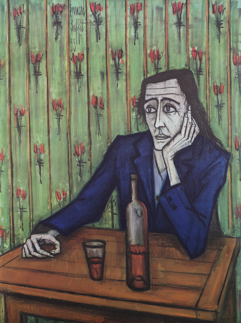 Bernard BUFFET : Femme au verre de vin, Héliogravure signée
