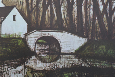 Bernard BUFFET : Pont sur la rivière, Héliogravure signée