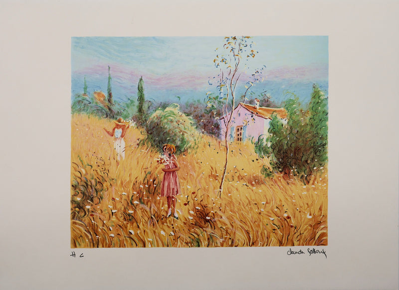 Claude FOSSOUX : La cueillette de fleurs, Lithographie signée