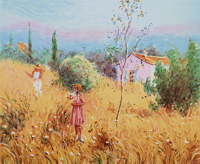 Claude FOSSOUX : La cueillette de fleurs, Lithographie signée