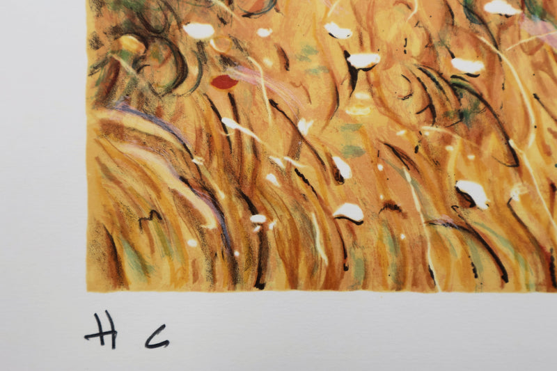 Claude FOSSOUX : La cueillette de fleurs, Lithographie signée