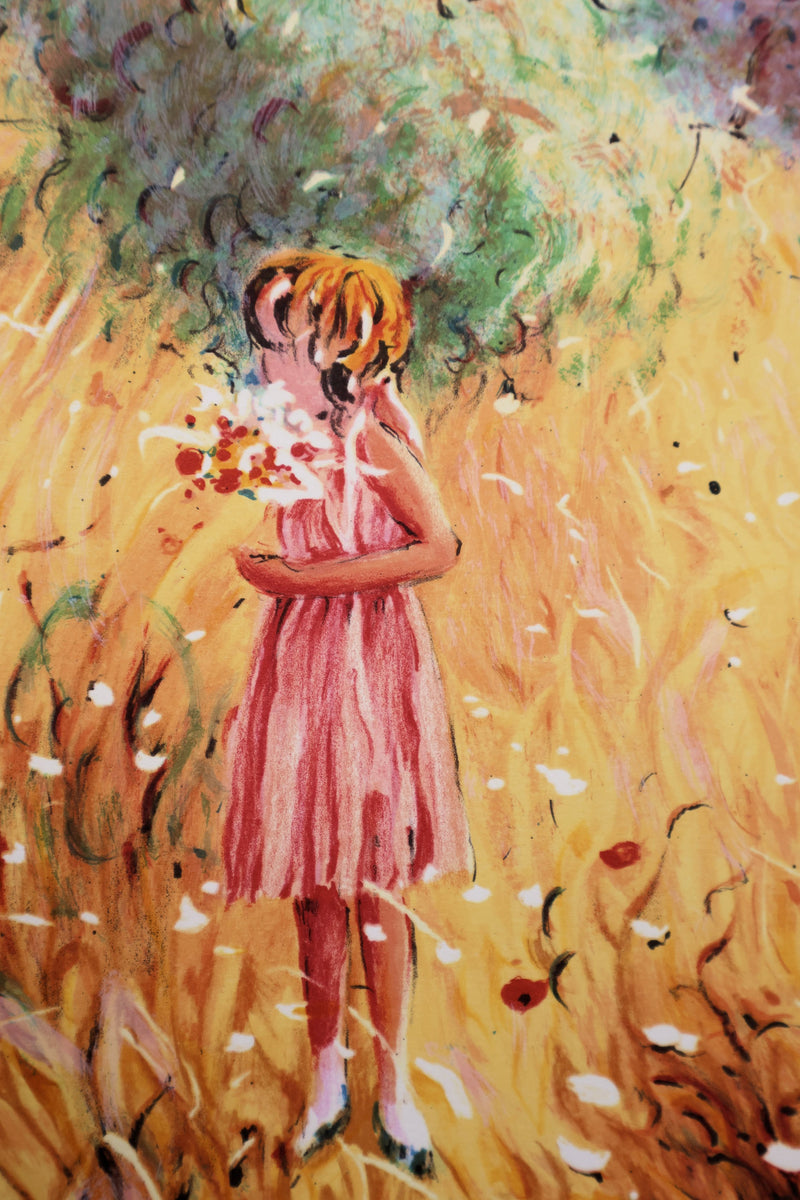 Claude FOSSOUX : La cueillette de fleurs, Lithographie signée
