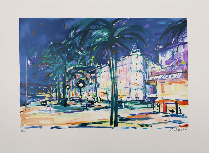 Pierre BELLIER : Cannes, La Croisette, Lithographie originale signée