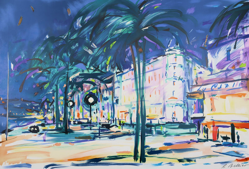 Pierre BELLIER : Cannes, La Croisette, Lithographie originale signée
