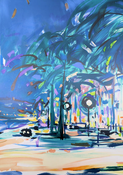 Pierre BELLIER : Cannes, La Croisette, Lithographie originale signée