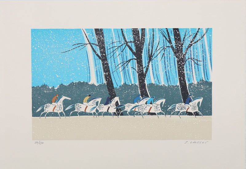 Serge LASSUS : Cavaliers en Hiver, Lithographie originale signée