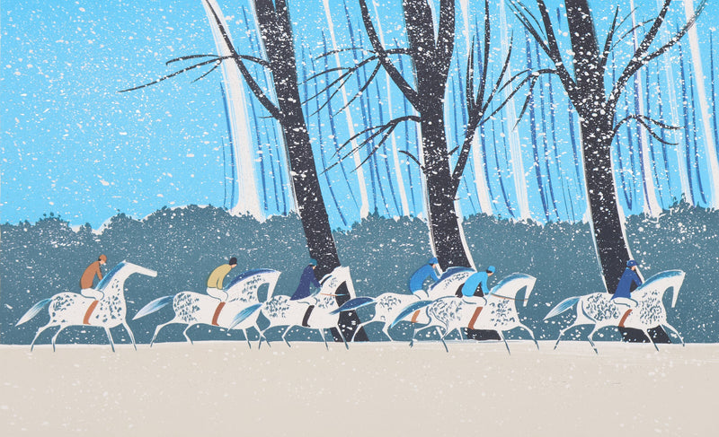 Serge LASSUS : Cavaliers en Hiver, Lithographie originale signée