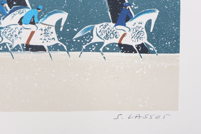 Serge LASSUS : Cavaliers en Hiver, Lithographie originale signée