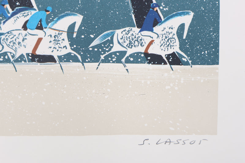 Serge LASSUS : Cavaliers en Hiver, Lithographie originale signée