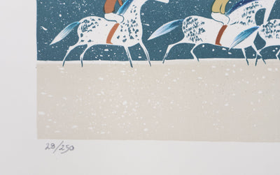 Serge LASSUS : Cavaliers en Hiver, Lithographie originale signée