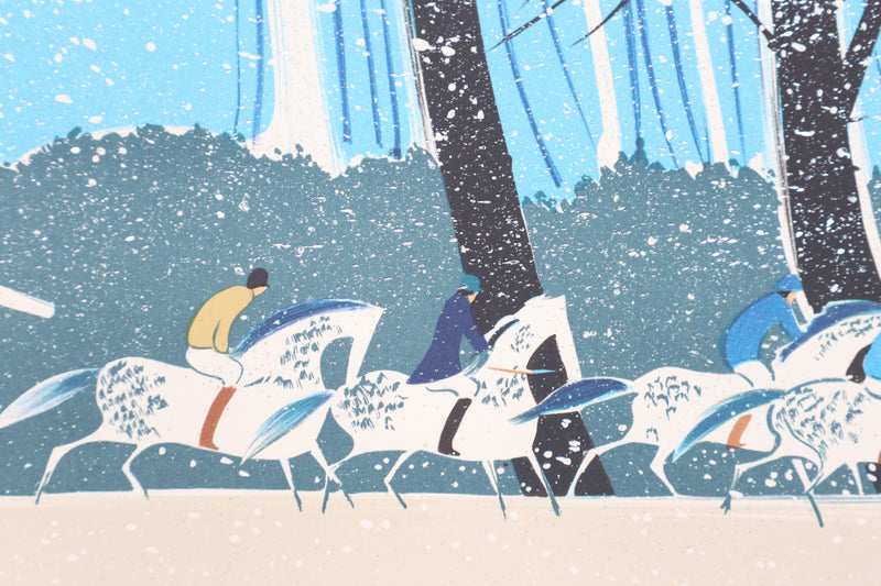 Serge LASSUS : Cavaliers en Hiver, Lithographie originale signée