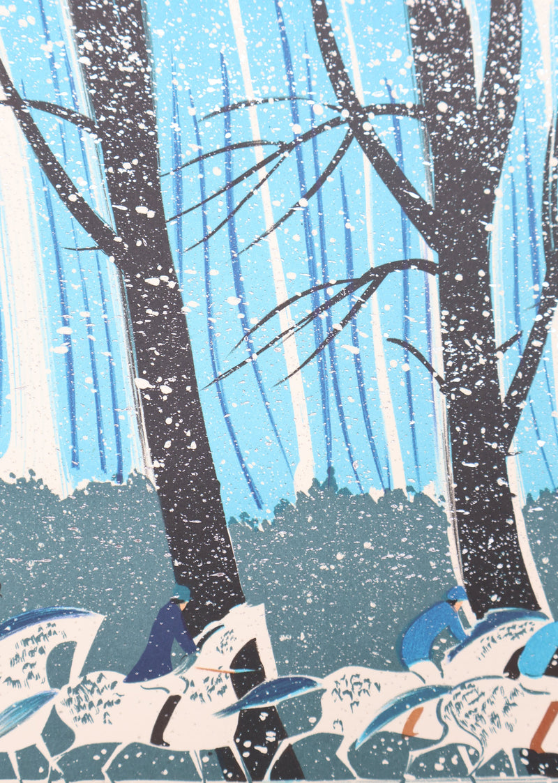 Serge LASSUS : Cavaliers en Hiver, Lithographie originale signée