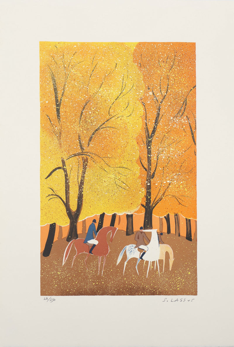 Serge LASSUS : Cavaliers en Automne, Lithographie originale signée