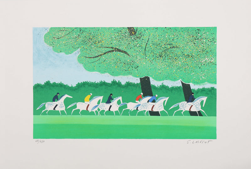 Serge LASSUS : Cavaliers en été, Lithographie originale signée