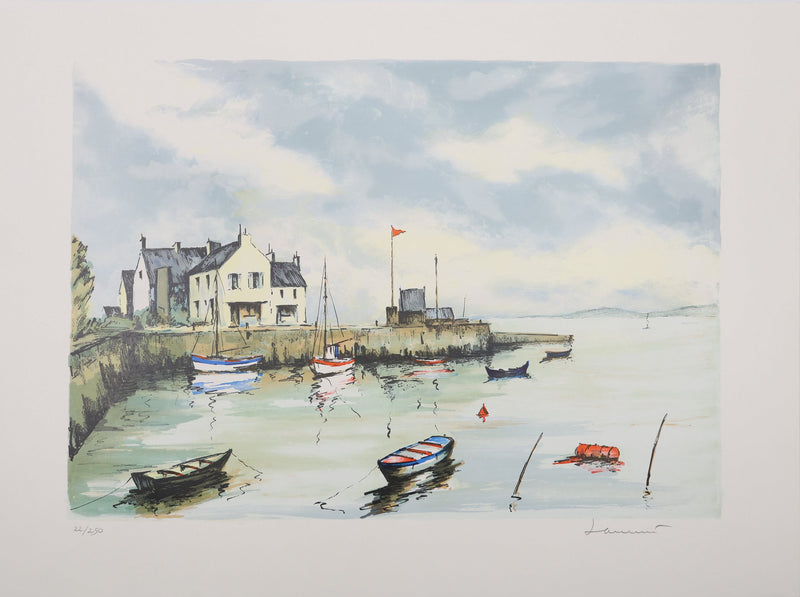 Jean-Pierre LAURENT : Langoustiers à marée basse, Lithographie originale signée
