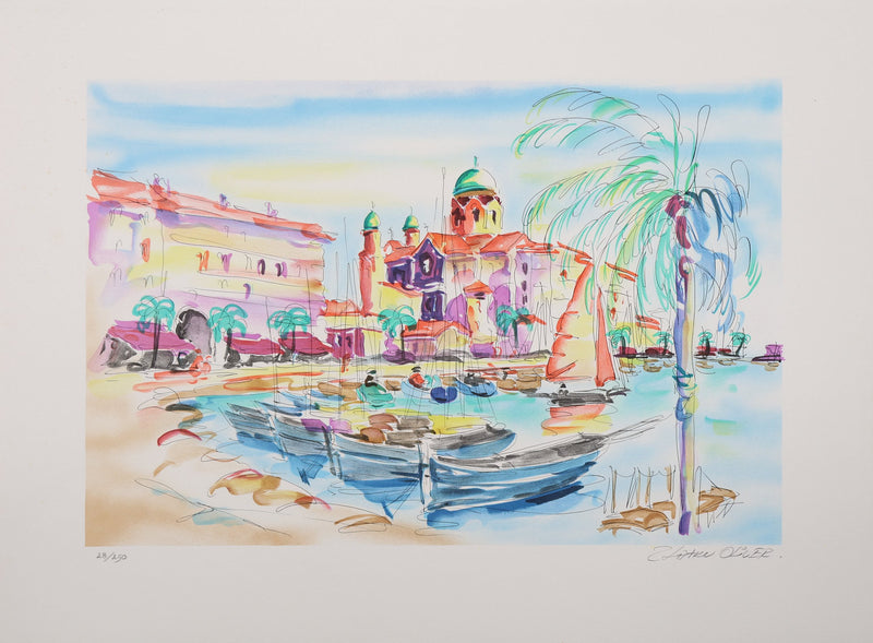 Olivier ZLADKU : Port de St Tropez, Lithographie originale signée