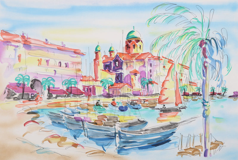Olivier ZLADKU : Port de St Tropez, Lithographie originale signée
