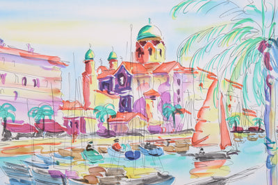 Olivier ZLADKU : Port de St Tropez, Lithographie originale signée