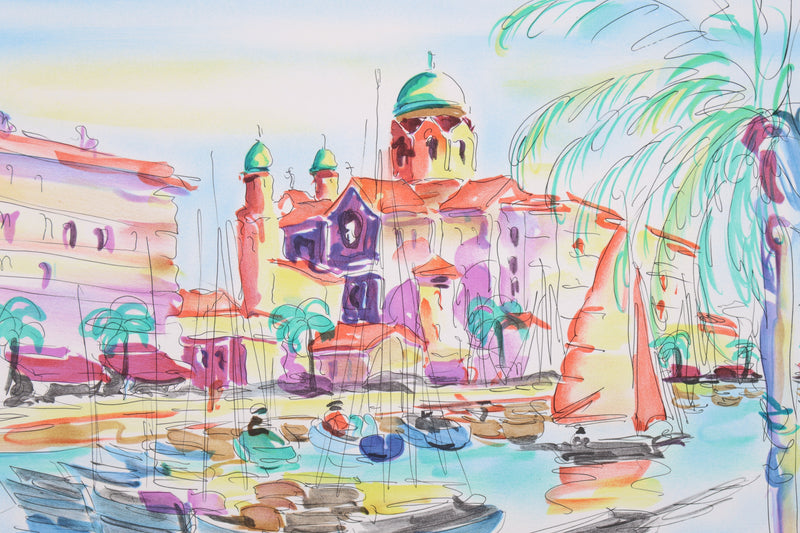 Olivier ZLADKU : Port de St Tropez, Lithographie originale signée