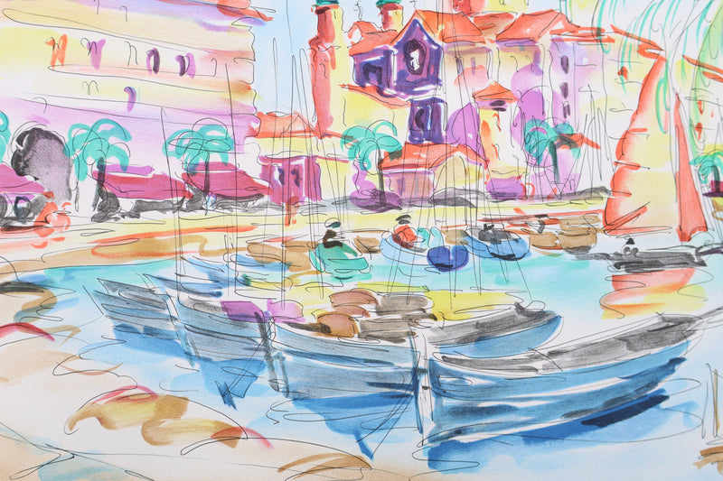 Olivier ZLADKU : Port de St Tropez, Lithographie originale signée