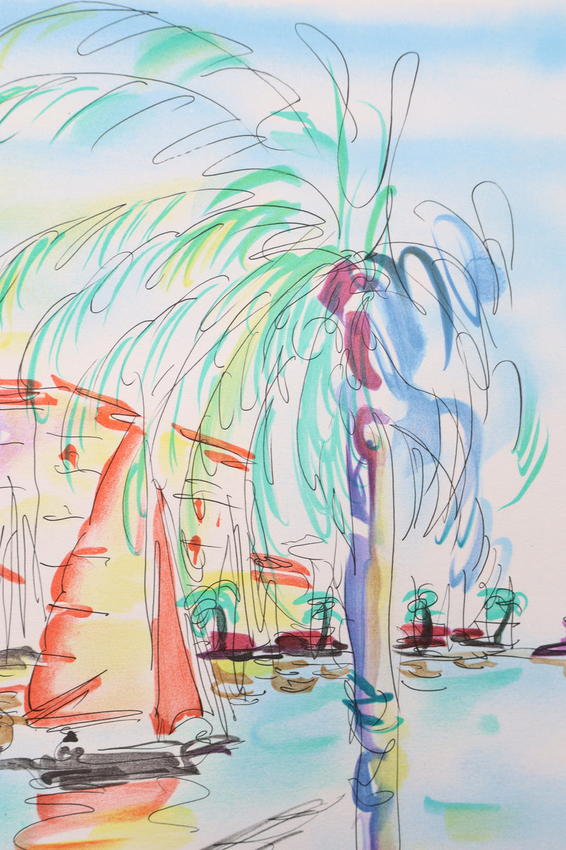 Olivier ZLADKU : Port de St Tropez, Lithographie originale signée