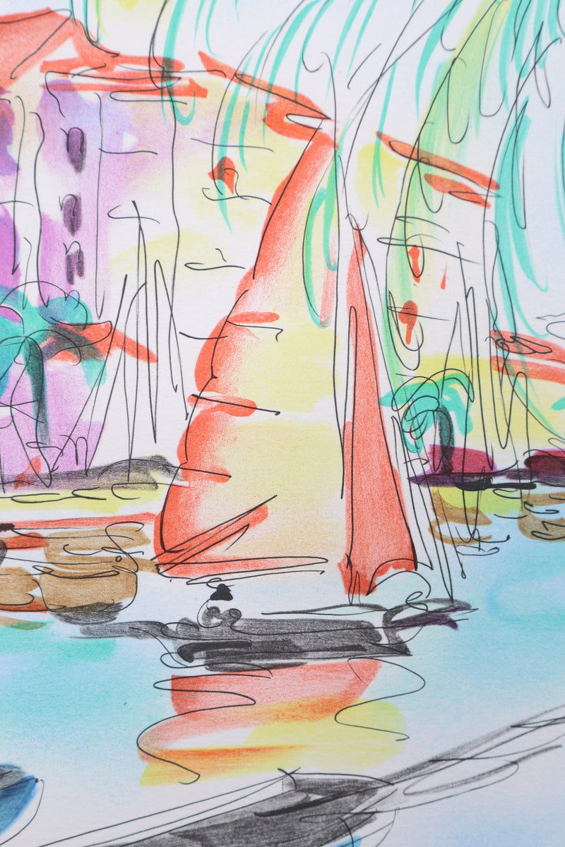 Olivier ZLADKU : Port de St Tropez, Lithographie originale signée